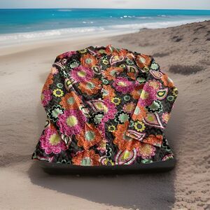 Vera Bradley Retro Floral Shirt L/S Button Up Colorful Fun Happy Lady Sz Large